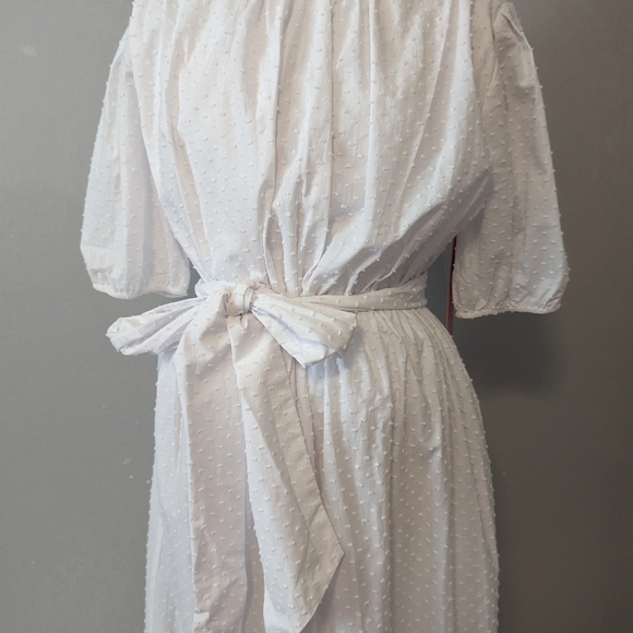 LDT Connie Dotted Tie Front Short Sleeve Blouson Midi Dress 10 White Perfect 🐇 - Picture 5 of 6